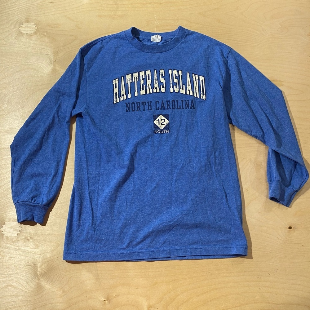 Alstyle Blue Graphic Long Sleeve Shirt Hatteras Island Medium (ER)